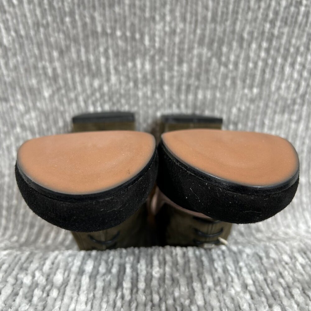 L'Autre Chose Olive, Black Italian Suede Leather Stack Heel Ankle Boot Bootie 36 - Picture 10 of 10